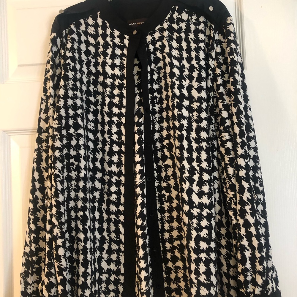 Black and white blouse with shoulder detail